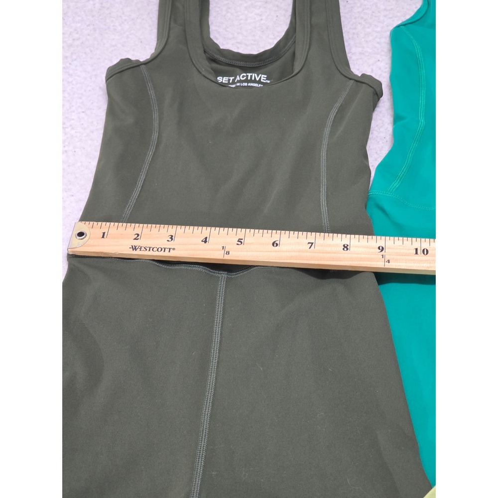 SET ACTIVE Bundle XS Sportbody Romper Teal Bodysuit Lime Green Ribbed Leggings - Picture 10 of 15